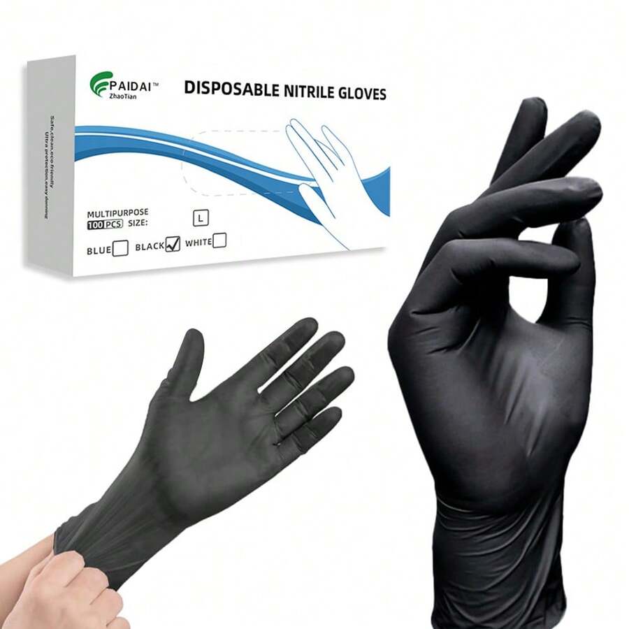 Nitrile Găng tay Hiệu suất cao Găng tay , Bột , , Dùng một lần ( 100 Găng tay Đóng gói ) ( Lớn - Đen )