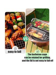 1 st BBQ-cylinder i rostfritt stål för picknick, camping, grillning av bröd, kött och grönsaker - Silver - Visa 5