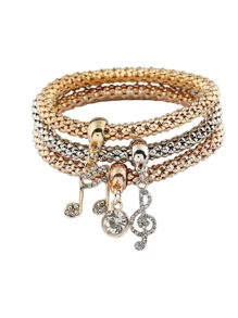 3pcs Elastic Bracelet Set With Creative Musical Note Pendant, Suitable For Music Festival - Multicolor - View 5