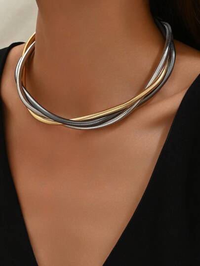 1pc Fashionable And Simple Snake Bone Chain Collar Necklace For Women