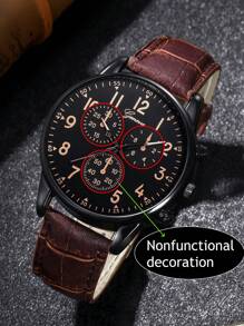4 Peças/Conjunto Relógio Masculino com Pulseira de Couro PU Marrom, Mostrador Redondo Casual e Ponteiro de Quartzo, Com Acessórios de Cordão de Couro, Adequado para Uso Diário, Temporada de Volta às Aulas, Temporada de Formatura, Ação de Graças, Casais, O Melhor Presente (Caixa de Relógio Não Incluída)