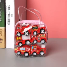 6pcs/Set Children's Cartoon Mini Inertia Fire Truck Toy, Random Color Bag With Different Styles Of Cars,Back To School