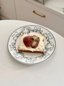 美式复古清新蓝色仿古陶瓷甜品圆形家用牛排餐盘玫瑰精致早餐盘圣诞礼物 - 白色 - 查看 9