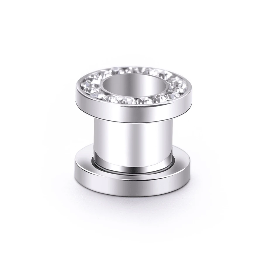 1pc Stainless Steel Ear Taper With Rhinestone Inlay, Body Piercing Jewelry - Multicolor - View 1