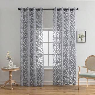 1pc European Style Floral Sheer Curtain With Hollow Out Design
