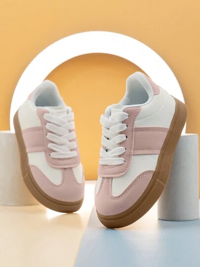 1 Pair Girls' Lightweight Breathable Flat Casual Non-Slip Sports Sneakers, Children Outdoor Shoes