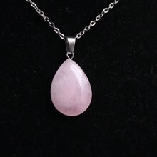 1 Miếng Đá tự nhiên Pha lê Mã não , Màu xanh lá Ngọc , Thạch anh hồng Bằng phẳng Giọt nước mắt Vật rủ xuống Mặt dây chuyền trang sức DIY Dây chuyền , Thép không gỉ Chuỗi - Đá tự nhiên - Xem 7