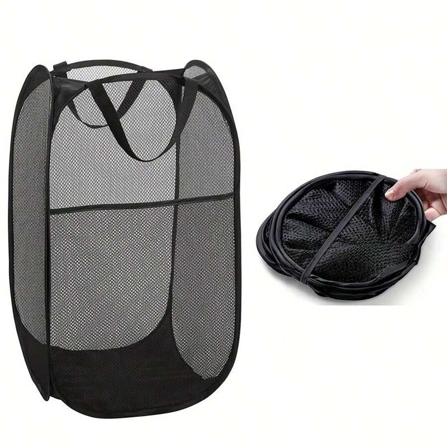 1pc/2pcs Small Laundry Basket, Collapsible Pop Up Mesh Laundry Basket With Reinforced Carry Handles - Portable And Convenient For Home, Bathroom, Kids Room, College Dorm, And Travel, Small Size Dress Pants Shoes Jeans Boots Skirt Laundry Hamper, Washing Basket Bathroom Organizer, Basket, Storage Basket, Foldable Laundry Basket