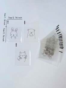 100入組5.91英寸*8.27英寸透明自粘opp袋,印有可愛的貓、熊和兔子圖案,適合裝糖果、麵包和小禮品,可作為派對和節日禮品包裝和裝飾 - 無色 - 查看 6