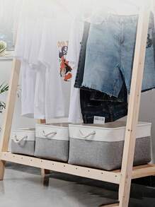 1pc Two Tone Storage Basket, Beige Polyester Desktop Organizer, For Home