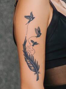 STARTTOOS 1 Pieza De Tatuaje Temporal Semipermanente De Hierbas Azules Con Diseño De Pájaro Abstracto De Plumas Que Dura 14 Días Con Efectos No Desvanecientes Y No Reflectantes Para Brazo, Muñeca, Pintura Corporal,tatuajes maquina para tatuar tatuajes falsos - Negro - View 4