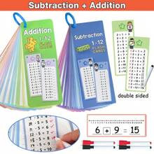 Niños Aprendiendo Tarjetas De Memoria De Suma Y Resta Del 1 Al 12 Con Marcadores De Borrado En Seco. Tarjetas De Tiempo Para Aprendizaje Educativo De Matemáticas E Juegos De Aprendizaje Para Niños Con Manipulativos De Manipulación Y Tabla De Operaciones Matemáticas - Multicolor - Ver 11