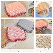 1入組裙邊純色座墊,適用於辦公椅、電腦椅、餐椅、學生桌椅、汽車座墊 - 咖啡棕 - 查看 3