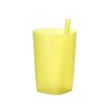 1pc Straw Cup All-In-One Plastic Cup Candy Color Home Casual Drinking Cup Children's Anti-Choking Straw Plastic Cup - Yellow - View 4
