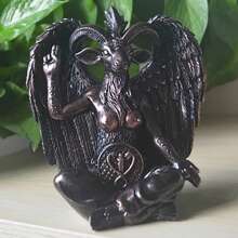 Satan Goat Baphomet Statue Hanging Door Knocker Plate Decor Plaque Sculpture - Bronze - View 1