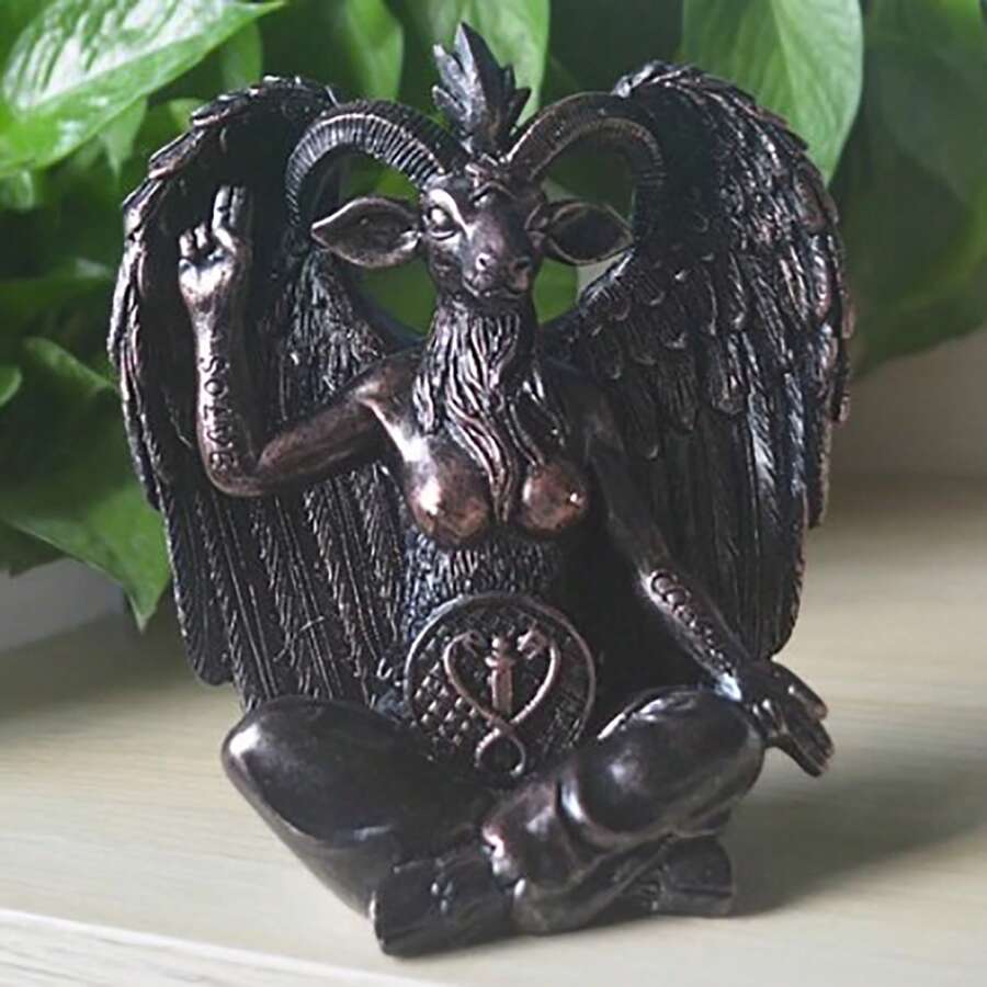 Satan Goat Baphomet Statue Hanging Door Knocker Plate Decor Plaque Sculpture - Bronze - View 1