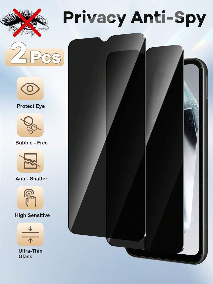 2pcs Full-Screen Coverage Tempered Glass Screen Protector Compatible With Samsung Galaxy A14 A34 A23 A54 A53, Anti-Spy Privacy Protective Film With High Hardness Rhinestone Anti-Scratch & Anti-Fall, Sensitive Touch, Compatible With Galaxy A01-91 Series Gift For Birthday, Family, Friends Phone Screen Protector, Phone Accessories