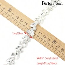 Perlon Joon 1碼葉片清潔玻璃水晶鏈鑲嵌銀水晶鍊裝飾婚紗配件 - 銀色 - 查看 2