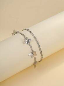 3入組女式時尚簡約蝴蝶吊墜扭曲鏈金屬腳鏈,假日聚會約會禮物,日常佩戴,沙灘度假風格 - 金黃色 - 查看 7