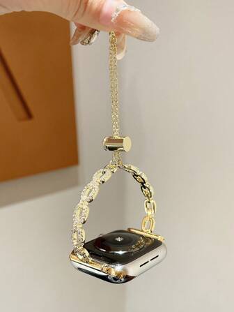 1 pieza Correa de reloj de metal con incrustaciones de rhinestone de lujo, apta para Apple Watch Ultra/SE/S10/9/8/7/6/5/4/3/2/1 de 38/40/41/42/44/45/46/49mm