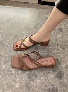 New Fashion Simple Style Soft Insole All-Match Anti-Slip Women's High-Heeled Sandals With Thick Heels & Wide Strap For Outdoor Activities Like Beach And Party - Brown - View 6