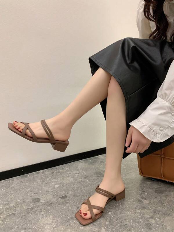New Fashion Simple Style Soft Insole All-Match Anti-Slip Women's High-Heeled Sandals With Thick Heels & Wide Strap For Outdoor Activities Like Beach And Party