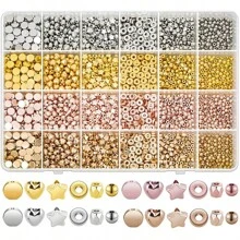 1 Caixa de 24/32 Bolas de Posicionamento CCB em Grelha, Conjunto de Contas Espaçadoras, Várias Contas para Pulseira, Contas de Corda Redonda, Contas em Forma de Estrela, Contas Douradas para Joias DIY