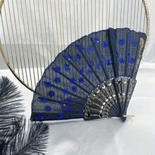 1片優雅豪華的女士折疊閃片繡花塑料扇，適用於復活節、音樂節、母親節、舞台表演和派對派對 - 多色 - 查看 8