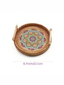 1個藤製托盤,雙層手編柳籃,竹編托盤適用於辦公桌、美容院裝飾、晚宴聚會、隔熱墊,是家庭廚房用品的完美選擇 - 彩色 - 查看 3