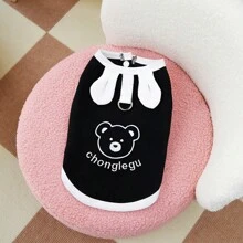 Chaleco vaquero para perros, camiseta con estampado de oso de moda y versátil, nuevo conjunto de primavera/verano con estilo princesa para perros pequeños, disfraz de transformación con orejas de conejo - Negro - Ver 14