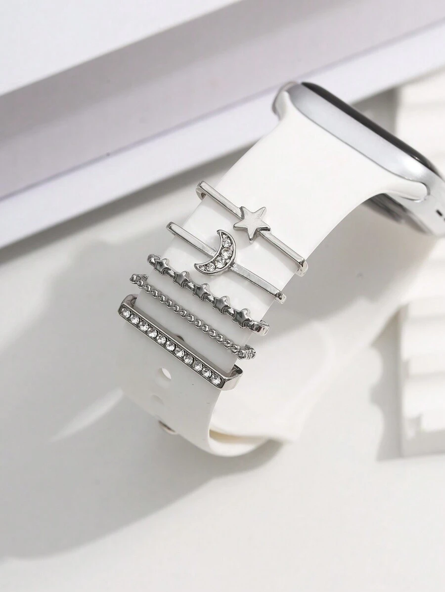 5pcs Fashionable Watch Band Decorative Rings (Moon & Star) Compatible With Apple Watch - one-size - View 1
