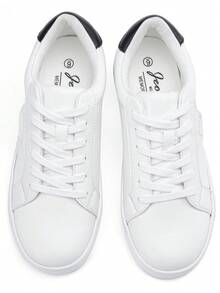 Comfyshoes Women's Fashion White Sneakers, Walking Tennis Shoes, Lace Up Casual Sneakers For Women - 黑與白 - 查看 3