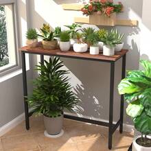 Bar Table, 100cm Breakfast Bar Table Kitchen Table, Rectangular Radiator Table Pub Dining High Table With Adjustable Lever & Footpads, Industrial, Steel Frame, Rustic Brown - Brown - View 5