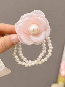 2 Piezas Lazos Decorativos Para El Cabello Con Flores Y Perlas Para Niñas, Hebilla Elástica Con Perla Blanca Para Trenzas Y Accesorios Para Moño, Adecuados Para Vida Diaria O Vacaciones