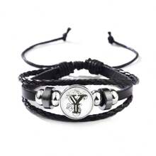 1 件歐美經典風格簡約男女通用手鍊,附 26 個英文字母皮革錶帶,真石串珠手鍊 - 黑色 - 查看 18