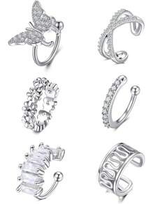 6-16 Piezas De Orejeras De Acero Inoxidable Sin Perforación, Clip En Aretes De Envoltura De Cartílago Helix, Anillo Falso De Nariz Ajustable Para Hombres Y Mujeres - Multicolor - Ver 11
