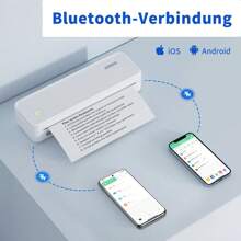 JADENS Portable Printer, A4 Thermal Printer, Bluetooth Mobile Portable Printer A4, Wireless No-Ink Travel Printer, Compatible With Android And IOS For On The Go & Laptop - White - View 5