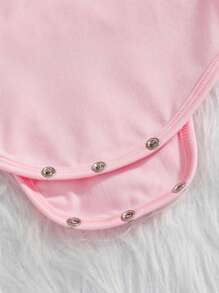 Baby Girl Cartoon Rocket & Smiling Face Slogan Print Bodysuit - Pink - View 5