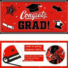 1 Pieza Banner De Fondo De Graduación Grande En Color Rojo Para Felicitar Al Graduado, Suministros De Fiesta Y Decoraciones De Fondo Fotográfico Para Fiestas De Graduación De 2024 - Rojo - Ver 5