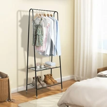 LIVINGANDHOME Living And Home 2 Tier Metal Freestanding Clothes Rails,Heavy Duty Garment Rack,Hanging Clothing Rack Closet Organizer Shelf For Bedroom, Balcony, Hallway, Laundry - Black - View 3