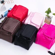 1pc Makeup Bag With Top Handle, Fashion Zipper Makeup Bag, Cosmetic Organizer Travel Toiletry Bag - Black - View 1