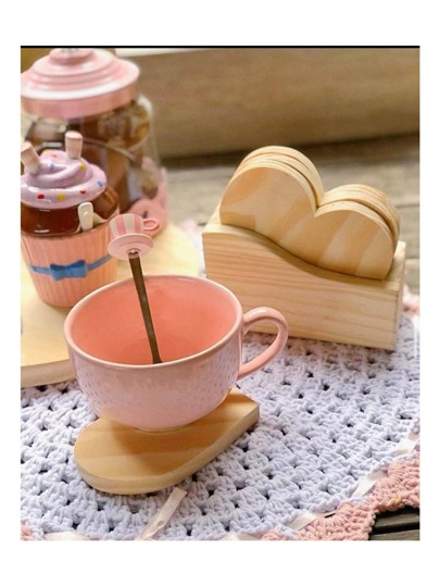 Descanso Para Copos, Xicaras e Taças de Coração - 4 PEÇAS + SUPORTE