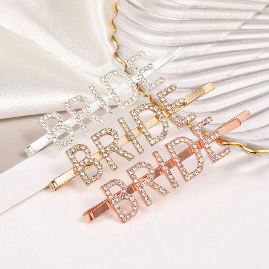 1pc Women's Rhinestone & Alloy Hair Clip With Letter Design For Bride Wedding Hair Accessory Street - Multicolor - View 1