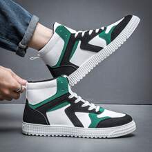 男式時尚簡約舒適白色高筒休閒運動鞋，防滑耐磨，全季節適用，多樣化風格，適合學生日常穿著 - 彩色 - 查看 2