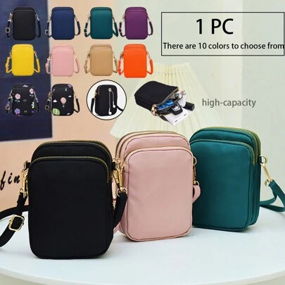 1个休闲时尚斜挎迷你包，带手机袋、竖款零钱包、运动钱包、耳机插孔、可调节肩带，适合女孩、旅行、返校、送礼。