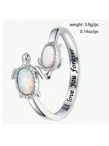 1枚母子海龜戒指,可調節大小的海龜戒指 - 銀色 - 查看 4