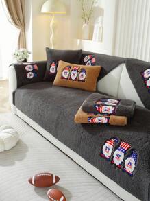 1pc Black Sherpa Fleece Sofa Couch Cover For Living Room - Black - View 3