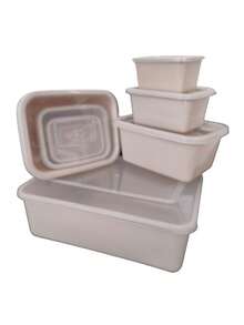 Kit 7 Peças De Potes Plástico De Cozinha Com Tampa Transparente Para Marmita Conjunto de Utensílios Organizadores Retangular