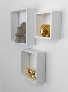 Repisas Cubo Cuadrado Flotantes Minimalistas Modernas Juego kit set 3 Negro Blanco Chocolate 25,20 y 15cm - Blanco - Ver 3