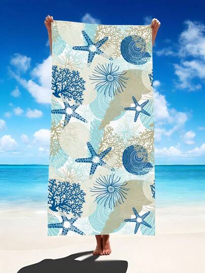 1 件海星图案超细纤维沙滩毯，超大超强吸水沙滩/浴巾，适合旅行、游泳池、潜水、冲浪、瑜伽、露营、各种尺寸、沙滩配件